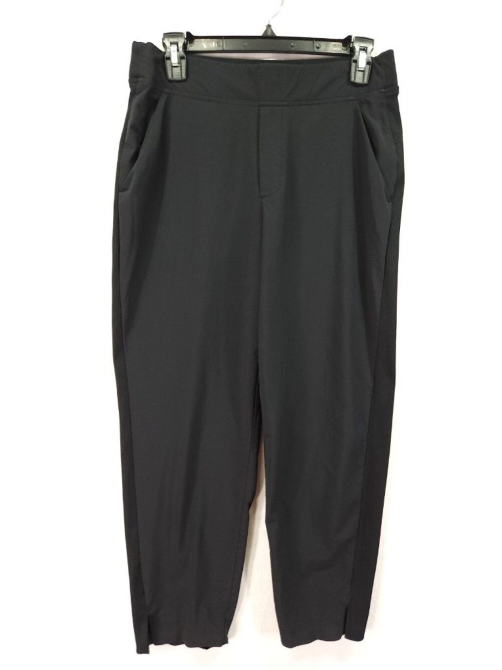Athleta Womens Size 8 Petite 30x25 Black Side Knit Panel Ankle Pants Split Hem